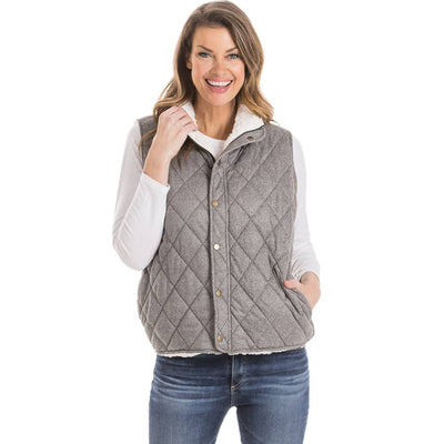 Charcoal Black Quilted Reversible Sherpa VEST with Pockets - The Wander Brand