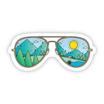 Mountains with Sunglasses Hiking & Camping  Sticker - The Wander Brand